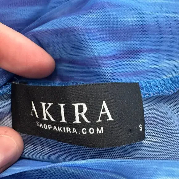 Akira Aqua Babe Mesh Printed Midi Dress BodyCon Size Small Form Fitting Blues - Picture 12 of 14